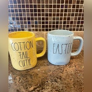 Rae Dunn Easter speckled Mug Set- Blue Easter and Yellow Cotton Tail Cutie